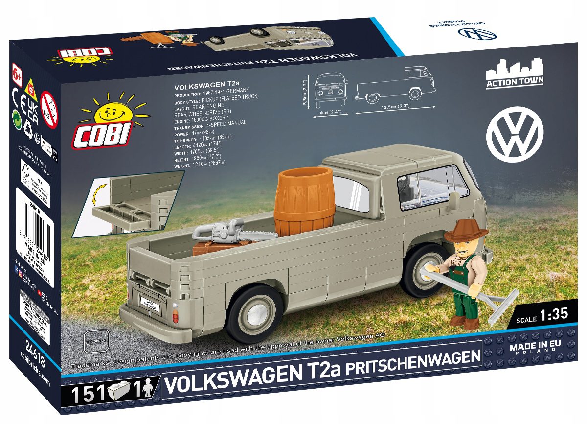 Kocki Cobi 24618 Samochód Volkswagen T2A Pritschenwagen 151 el. - obrazek 3