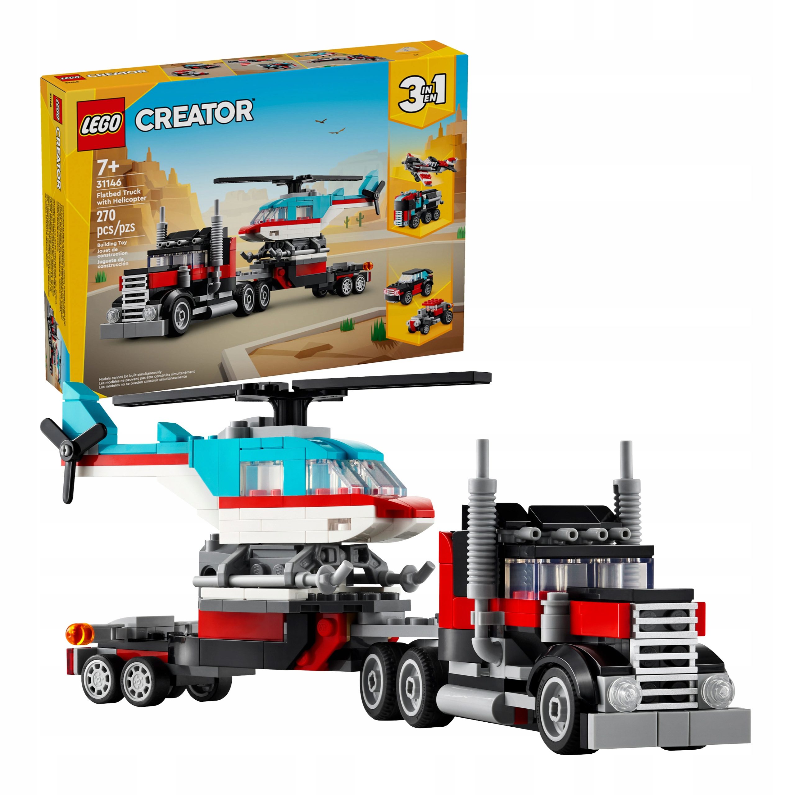 Klocki Lego Creator 31146 Ciężarówka z Platformą i Helikopterem 270 el.
