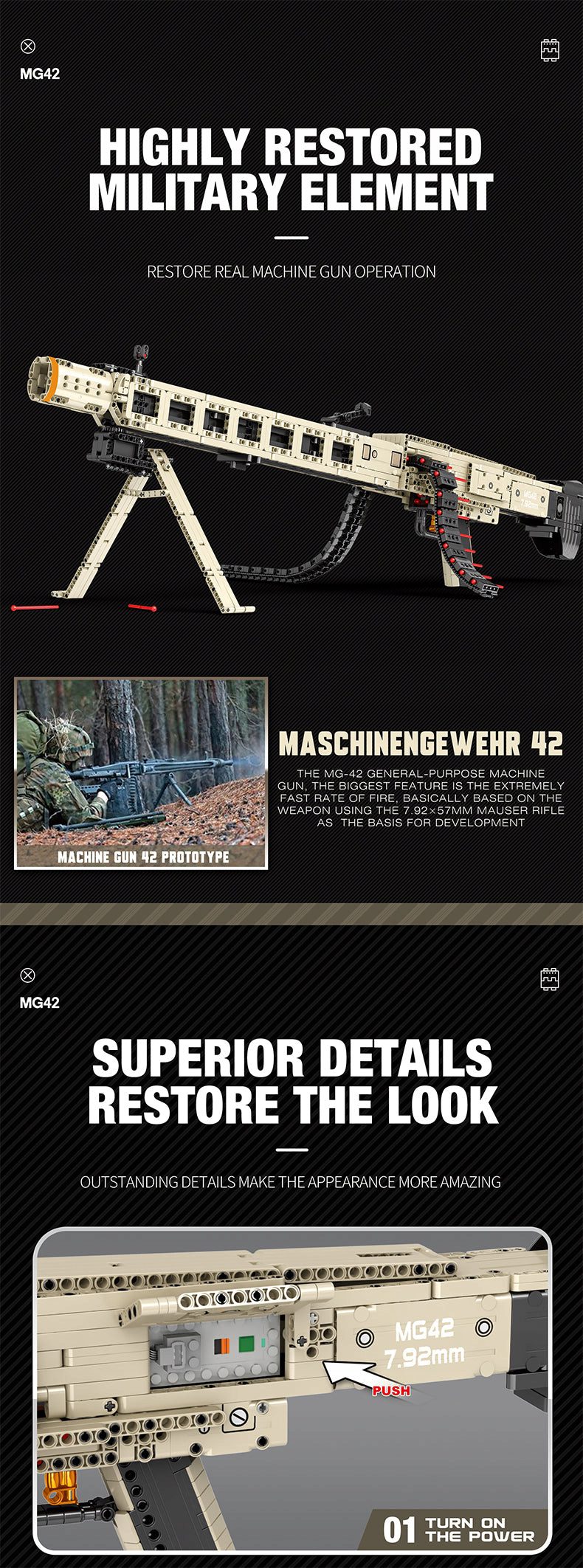 Klocki Reobrix 77006 Karabin Maszynowy MG-42 1886 el. - obrazek 7