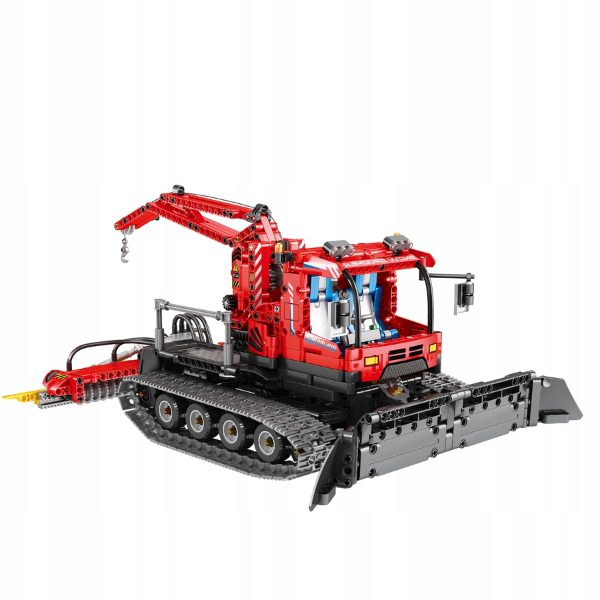 Zdalnie sterowany model odśnieżarki w czerwonym kolorze, złożony z klocków technicznych Reobrix 22019.