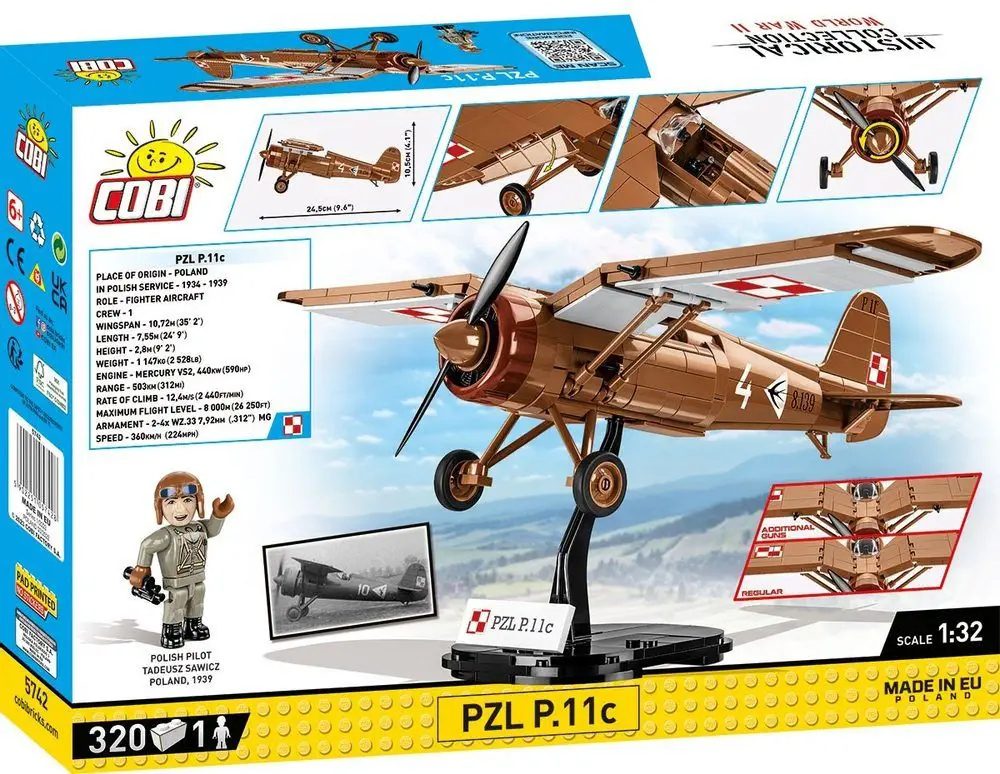 Klocki Cobi 5742 Polski Samolot Myśliwski PZL P.11c 320 el. - obrazek 5