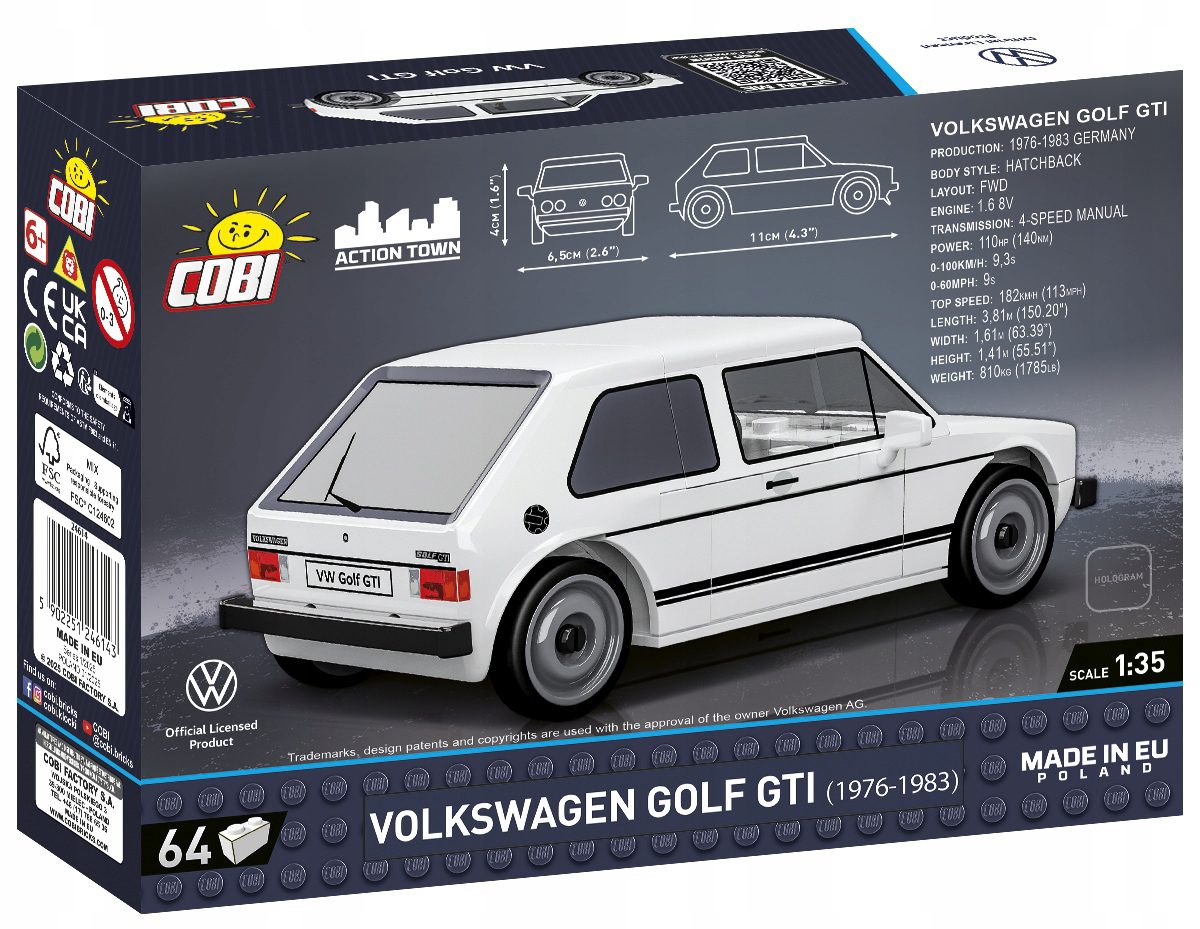 Klocki Cobi 24614 Samochód Volkswagen Golf GTI Biały 1:35 64 el. - obrazek 2