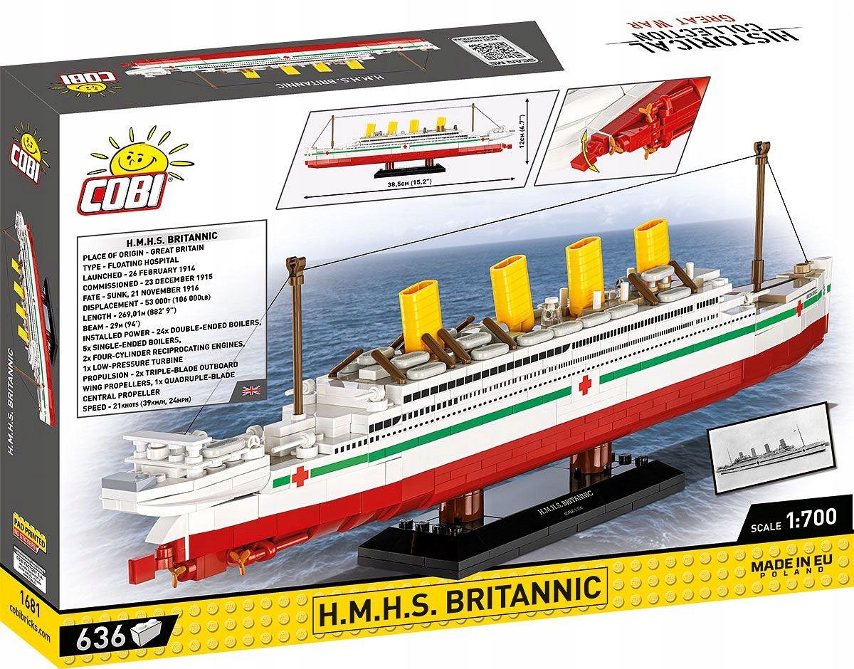 Klocki Cobi 1681 Statek HMHS Britannic Siostrzany Titanic I WŚ 636 el. - obrazek 5