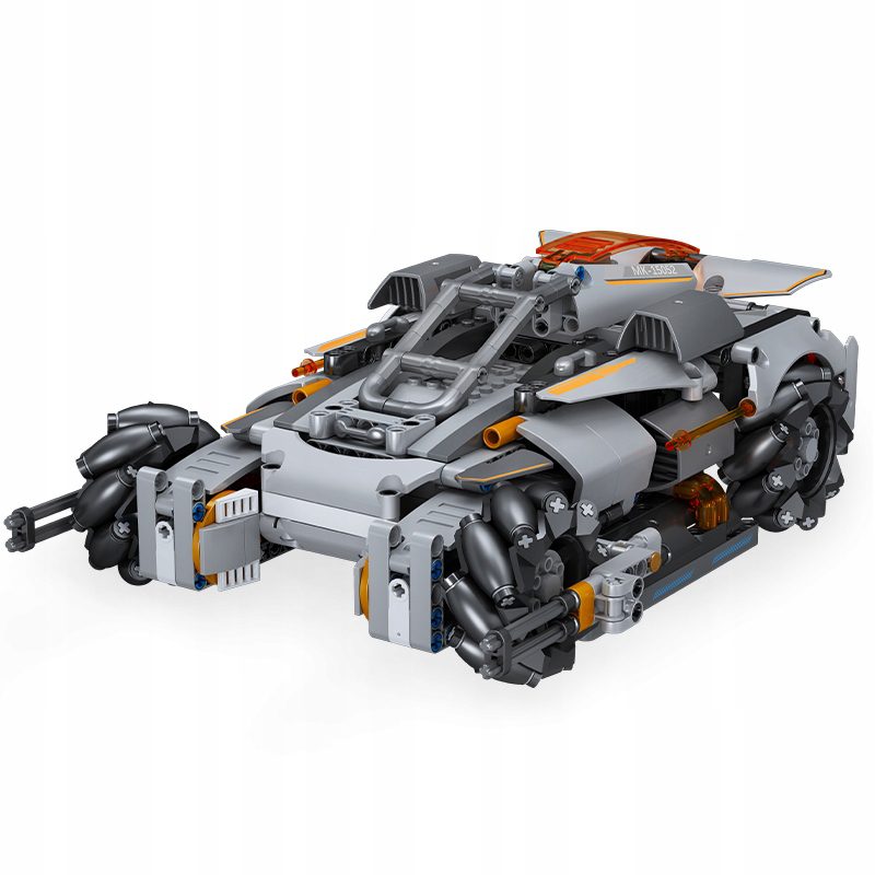 Zdalnie sterowany samochód postapokaliptyczny w pustynnym stylu, złożony z klocków Mould King 15052S.