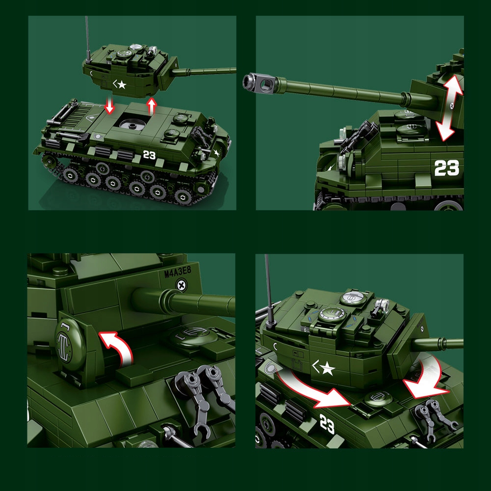Klocki Reobrix 77030 Czołg Sherman M4A3E8 World of Tanks 836 el. - obrazek 6