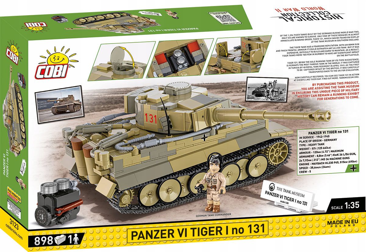 Klocki Cobi 3123 TIGER 131 Niemiecki Czołg Tiger I II WŚ 896 el. - obrazek 3