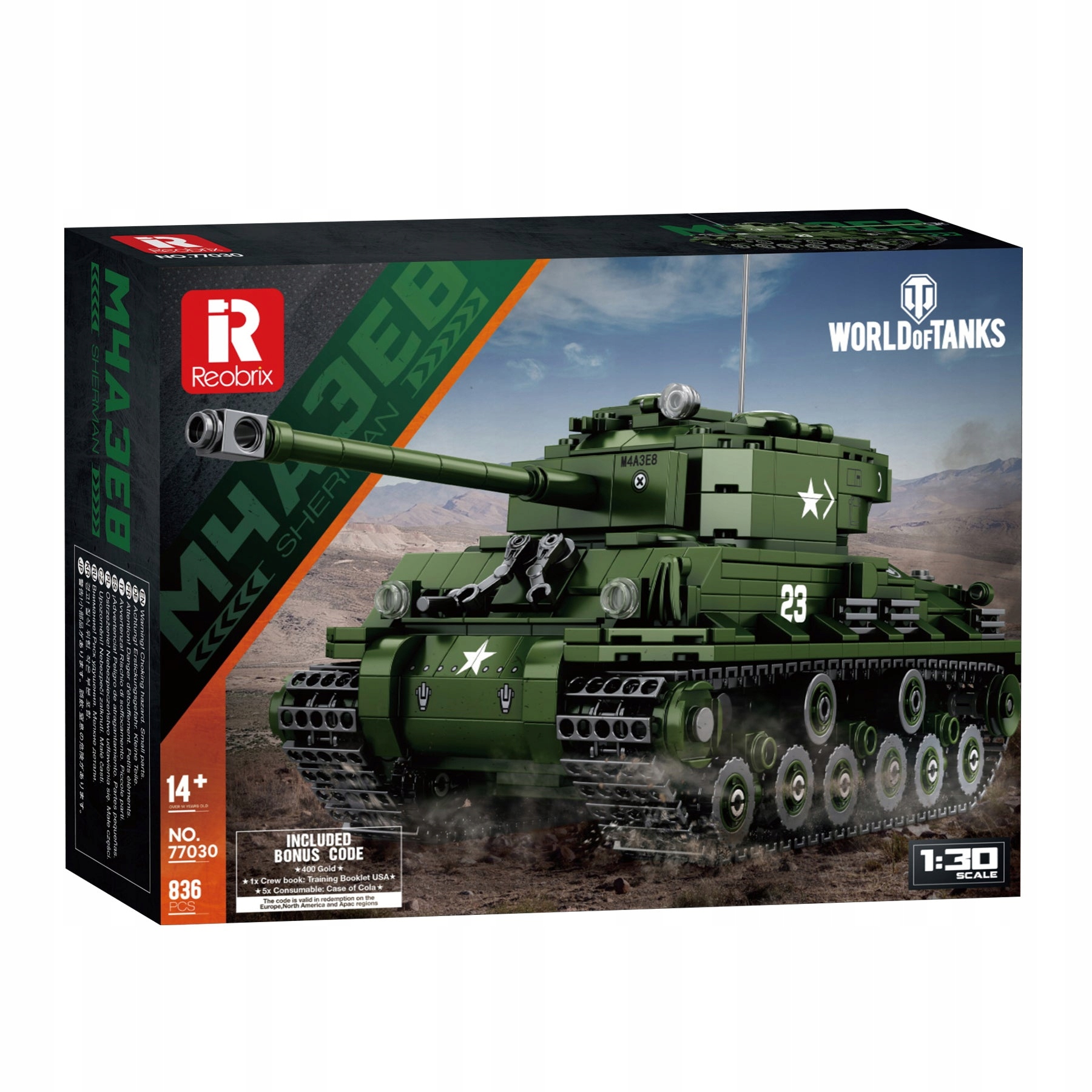 Klocki Reobrix 77030 Czołg Sherman M4A3E8 World of Tanks 836 el. - obrazek 4