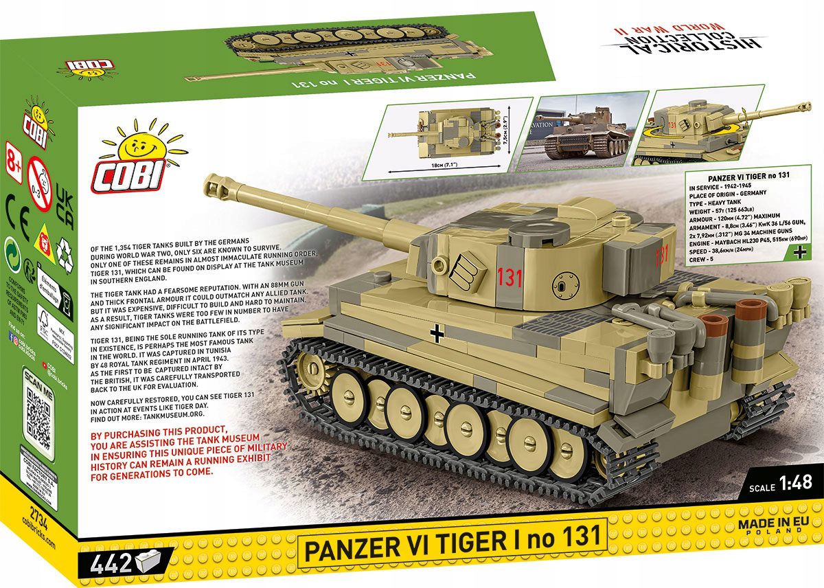 Klocki Cobi 2734 TIGER 131 Niemiecki Czołg II WŚ 442 el. - obrazek 3