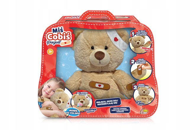 Interaktywny Miś Cobiś Pacjent – pluszowy miś do zabawy w lekarza, 30 cm