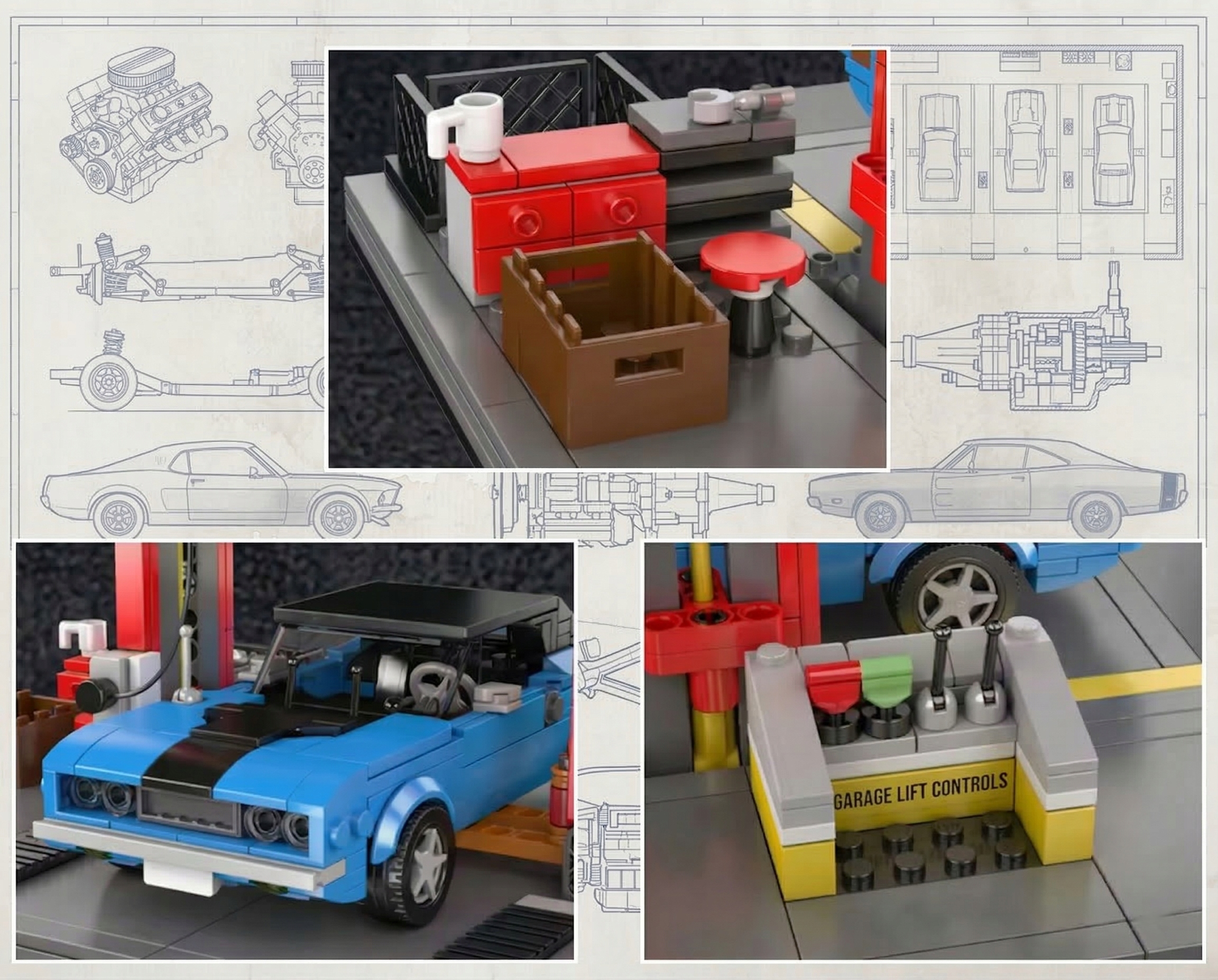 Klocki Mould King 24086 Muscle Car z Garażem i Podnośnikiem 858 el. - obrazek 3