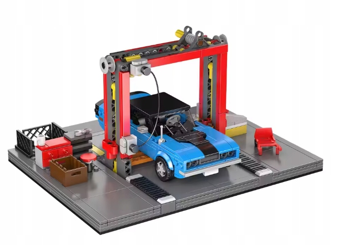 Klocki Mould King 24086 Muscle Car z Garażem i Podnośnikiem 858 el. - obrazek 4